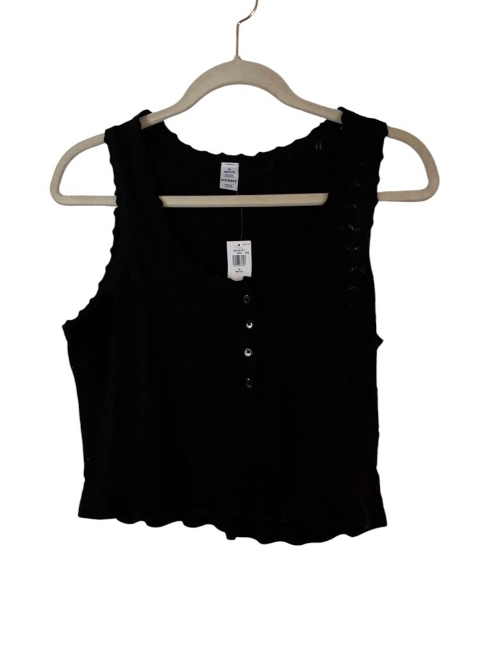 NWT Old Navy black sleeveless pointelle cropped henley top Sz M petite